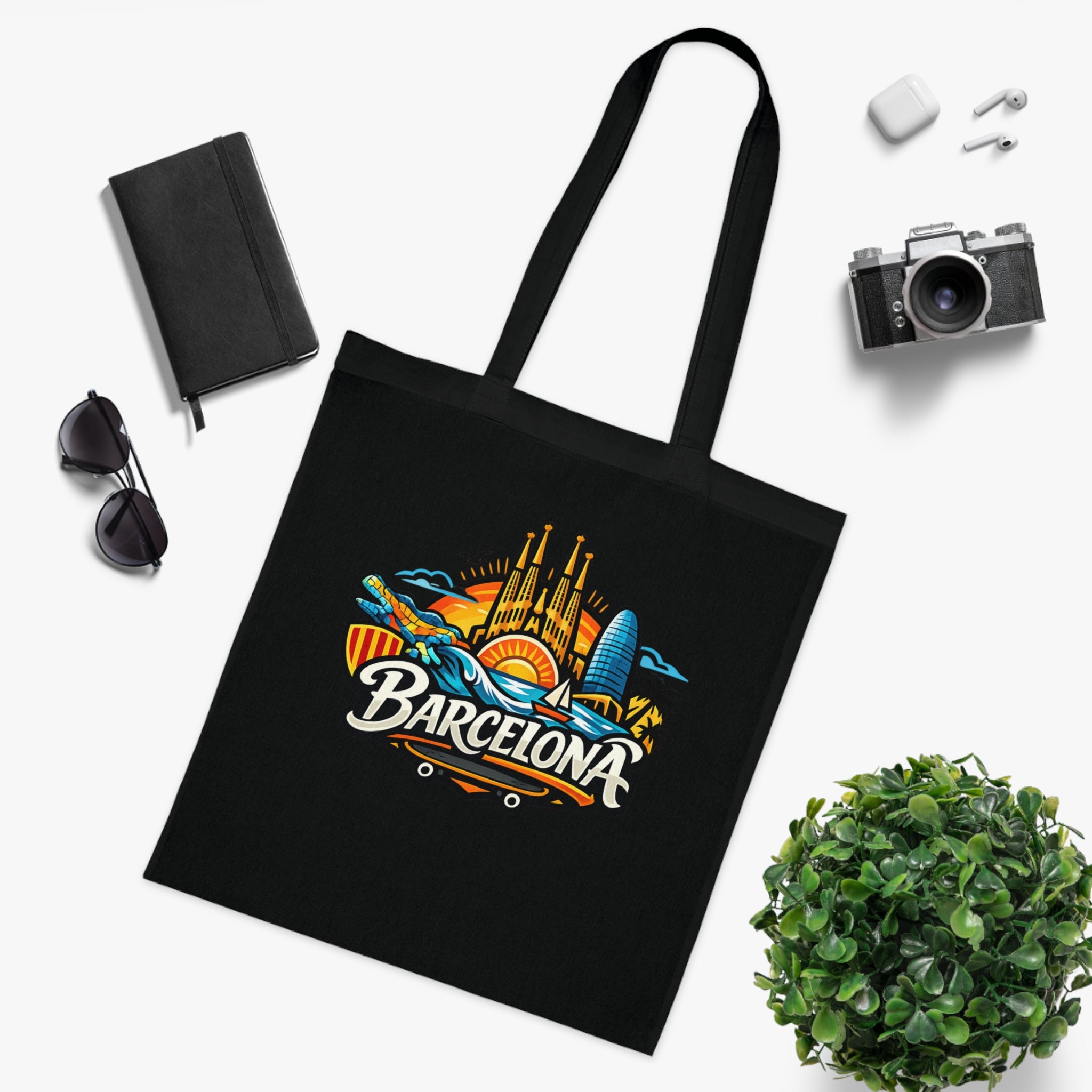 Barcelona Skyline Cotton Tote — Souvenir Travel Beach Bag
