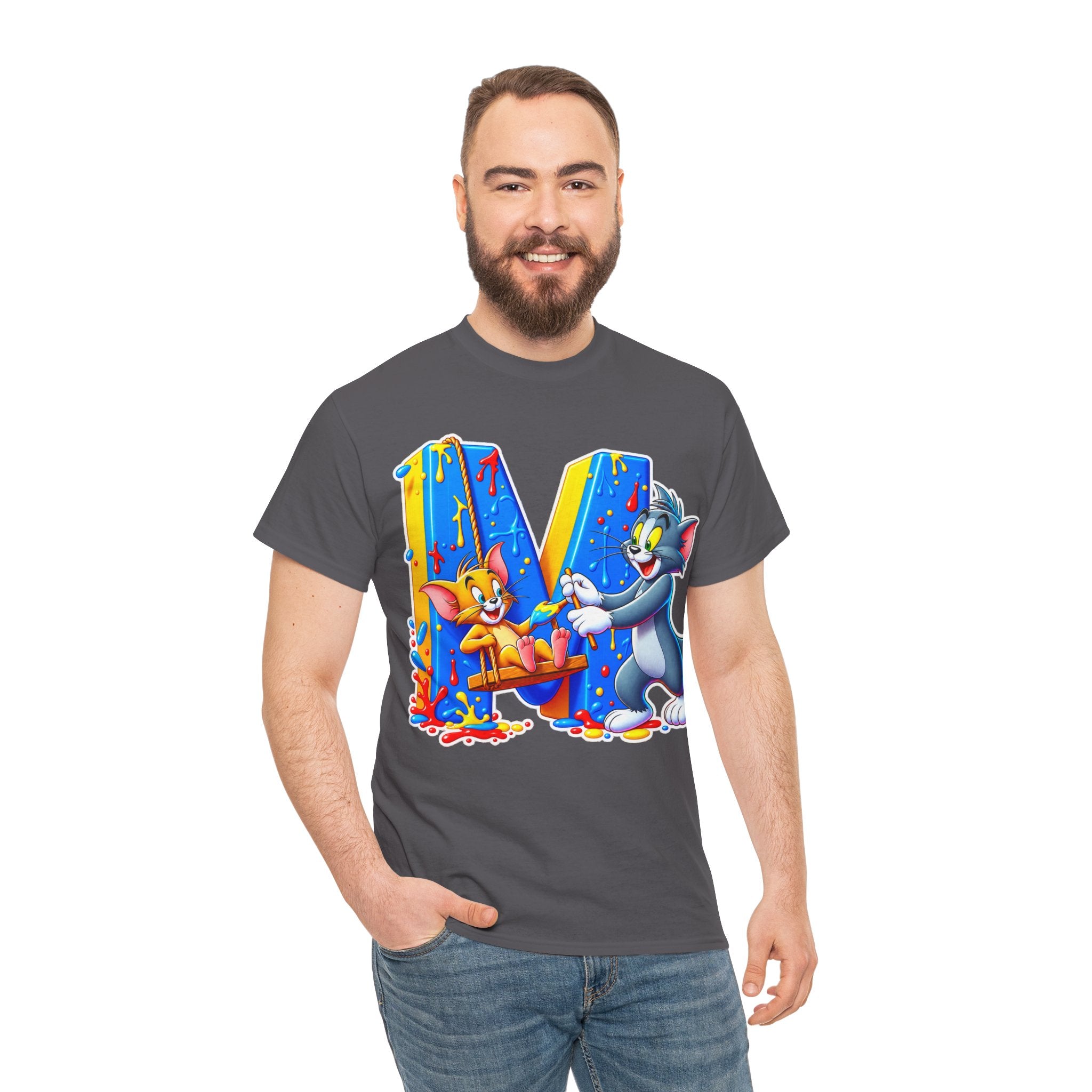 Tom & Jerry Letter M Cotton T-Shirt — Retro Cartoon Graphic Tee