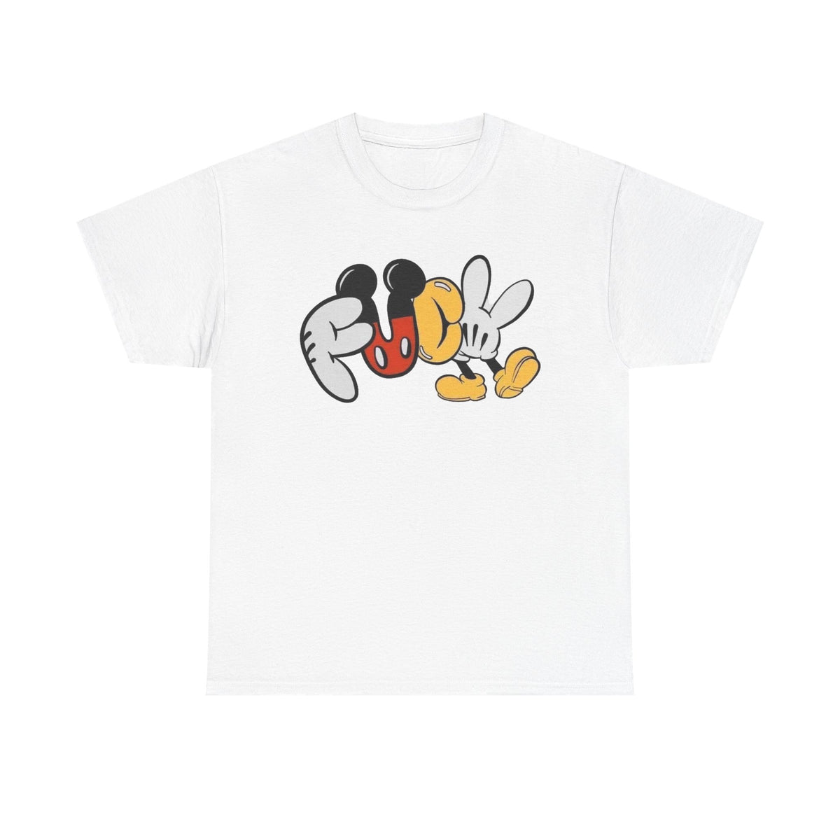 F**K Disney Graphic Tee — Playful Cartoon Hands & Shoes Design