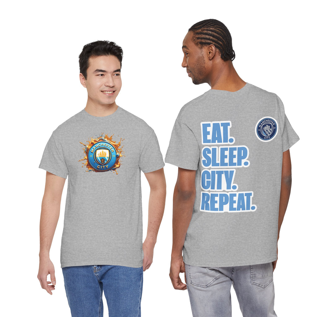 Manchester City T-Shirt – 'Eat. Sleep. City. Repeat.' Football Fan Tee