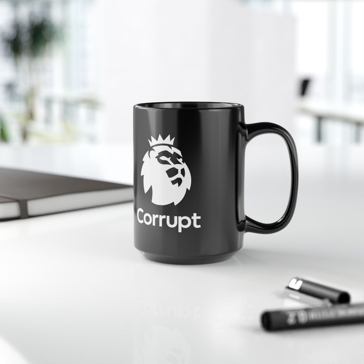 Premier League Corrupt Lion Logo Black Mug — 11oz/15oz Coffee Cup