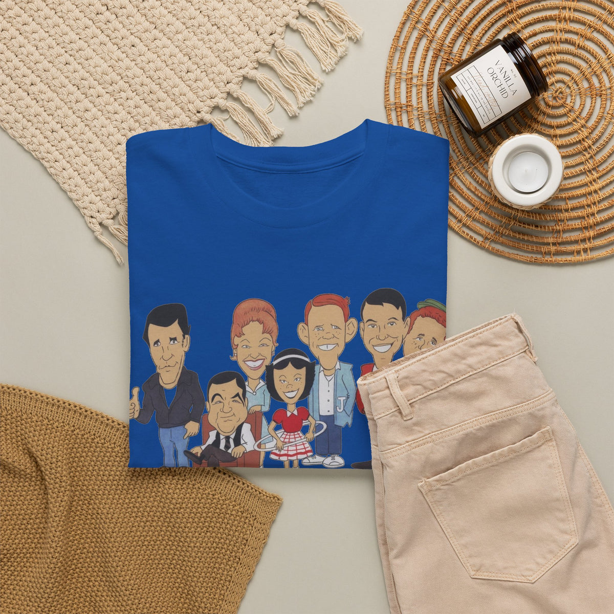 Happy Days Retro TV Cast Cartoon Tee - Vintage Sitcom Character Group Shirt