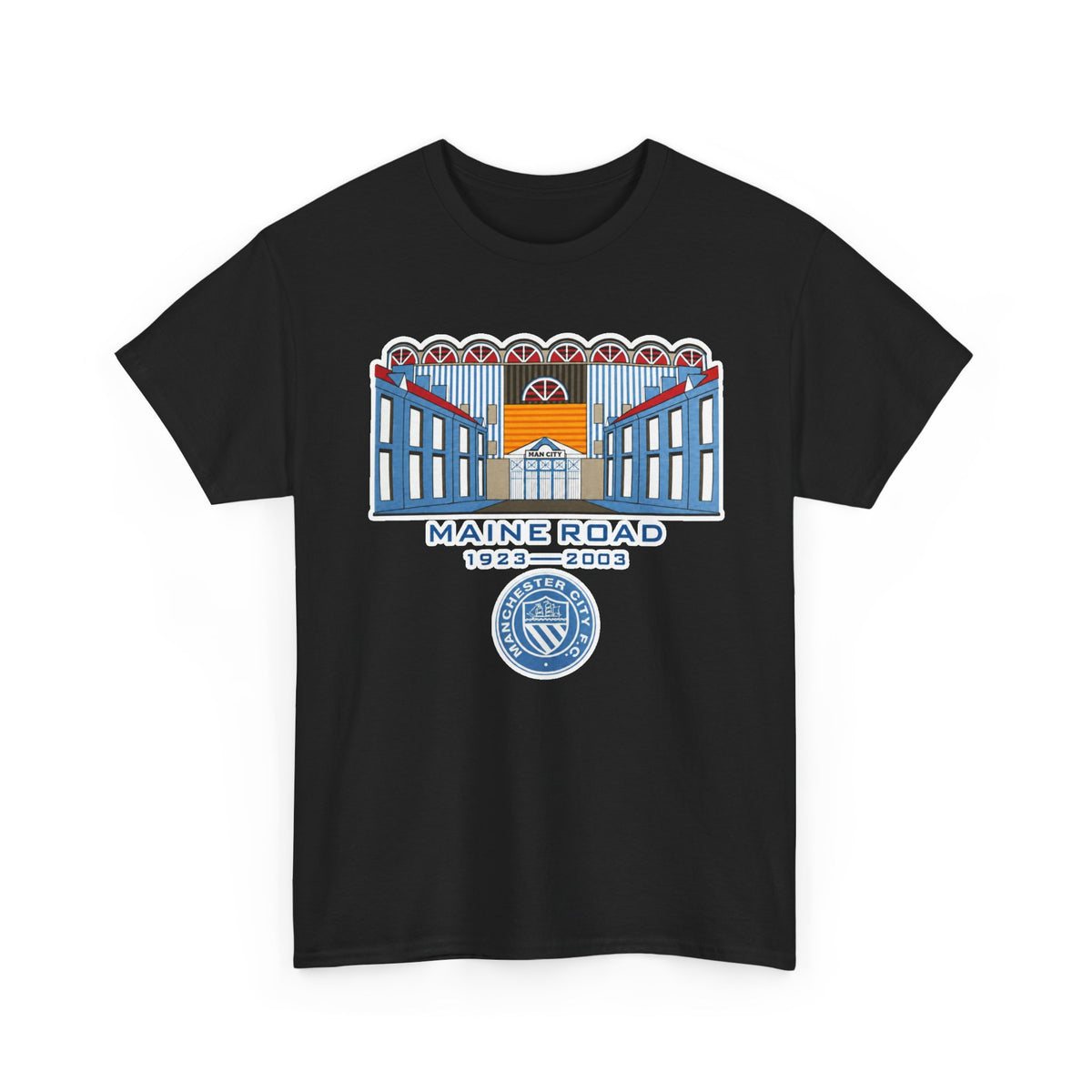 Maine Road 1923–2003 Cotton T-Shirt — Vintage Stadium Illustration Tee