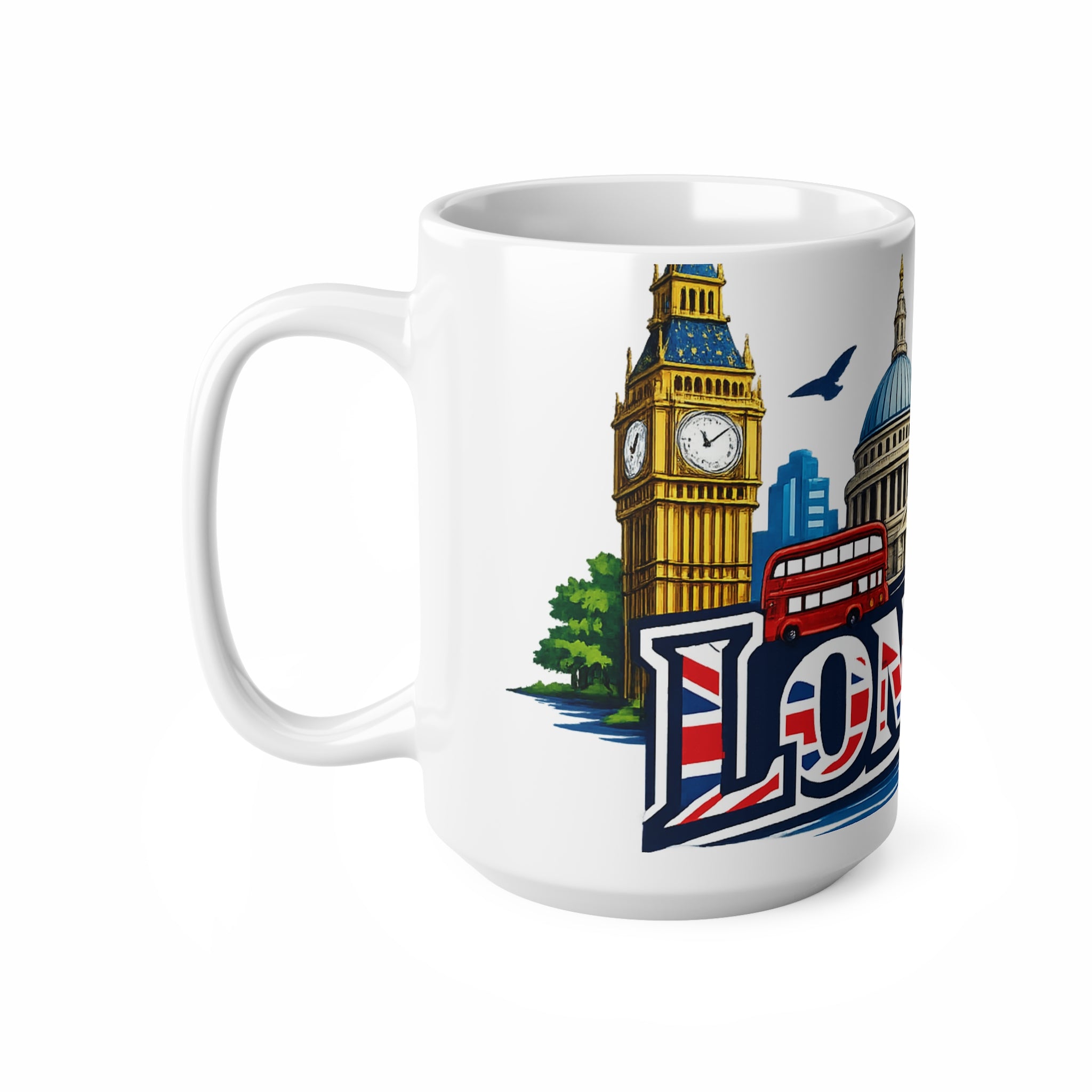 London Skyline Ceramic Mug — Union Jack 'London' Coffee Cup (11oz & 15oz)