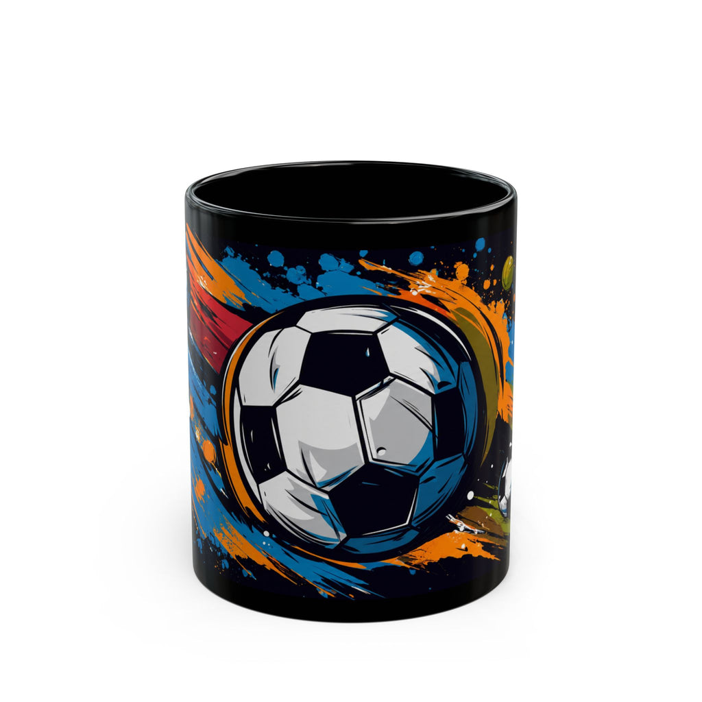 Soccer Splash Black Mug (11oz & 15oz) – Colorful Football Design for Fans & Coaches