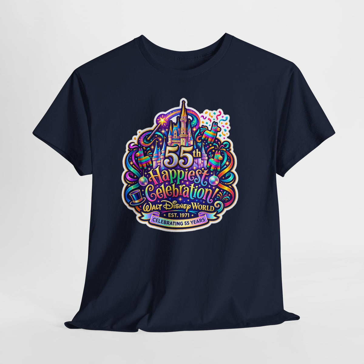 T-Shirt — "55th Happiest Celebration" Colorful Anniversary Castle Graphic Tee
