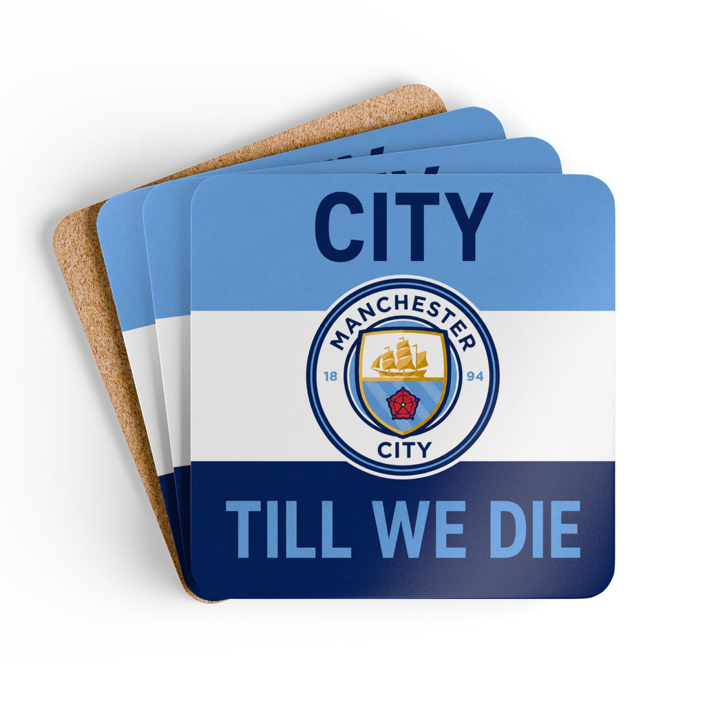 Manchester City Unofficial Corkwood Coaster Set — 'City Till We Die' Football Fan Drink Coasters