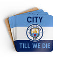 Manchester City Unofficial Corkwood Coaster Set — 'City Till We Die' Football Fan Drink Coasters