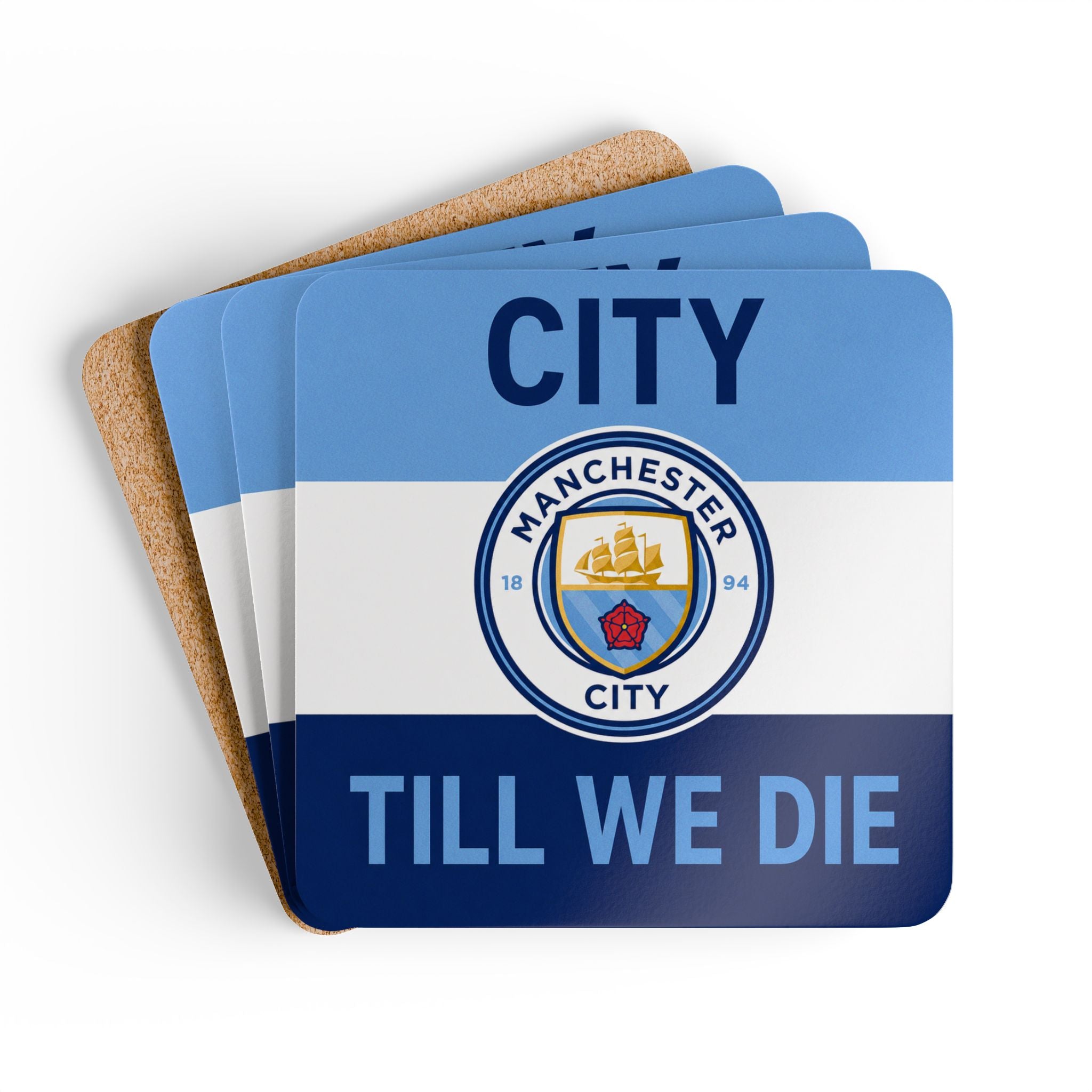 Manchester City Unofficial Corkwood Coaster Set — 'City Till We Die' Football Fan Drink Coasters