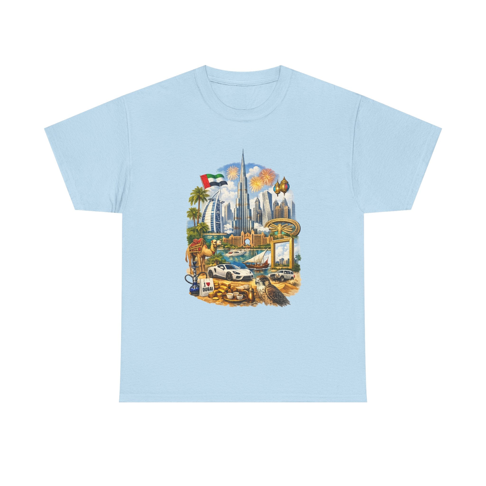 Dubai Skyline Beach Vacation T-Shirt – Retro Travel Collage Tee