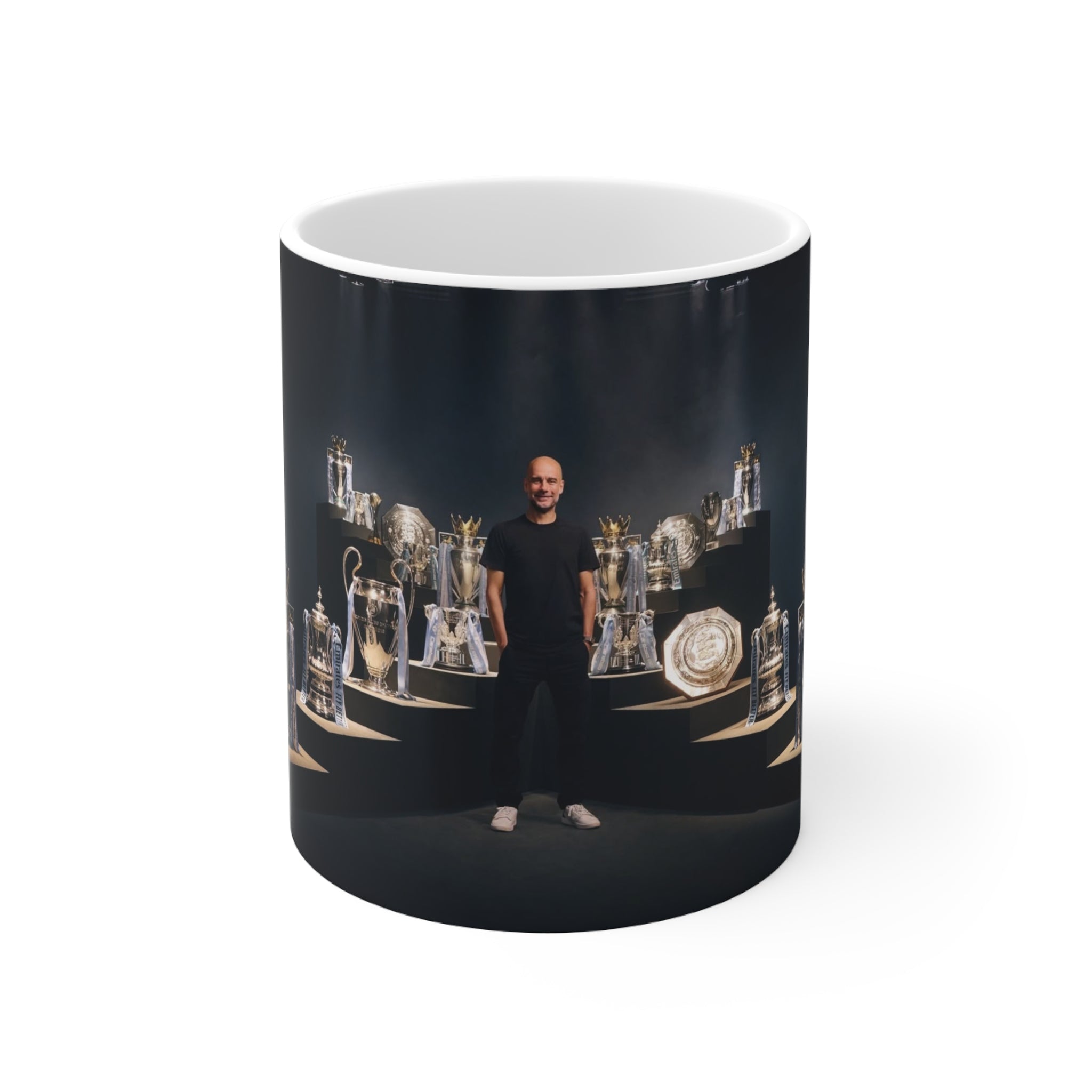 Pep Guardiola Manchester City Ceramic Mug — Champion Trophies Photo Coffee Cup (11oz & 15oz)
