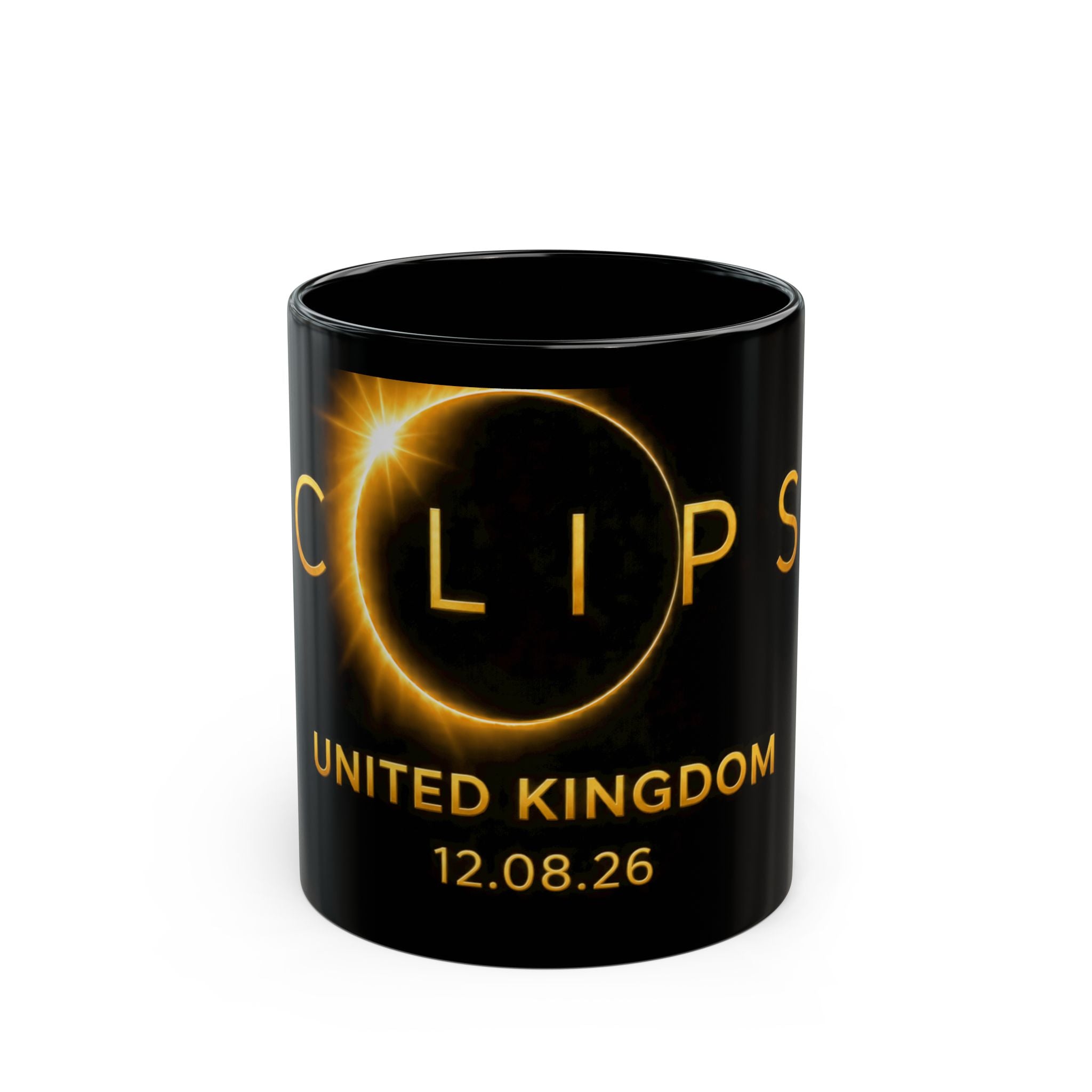 Eclipse 2026 Souvenir Mug — United Kingdom 12.08.26 Black Ceramic