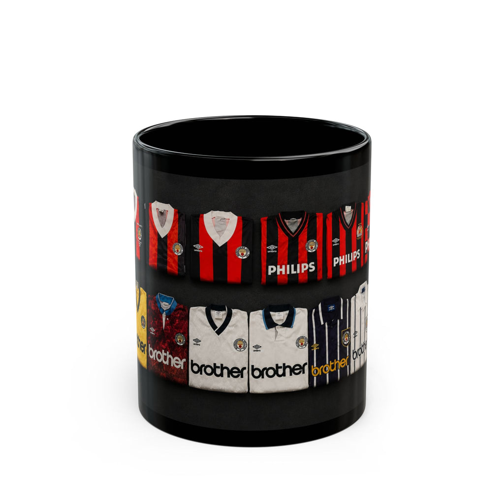 Manchester City Retro Away Football Kit Collage Mug — Vintage Soccer Jersey Coffee Cup (11oz/15oz)