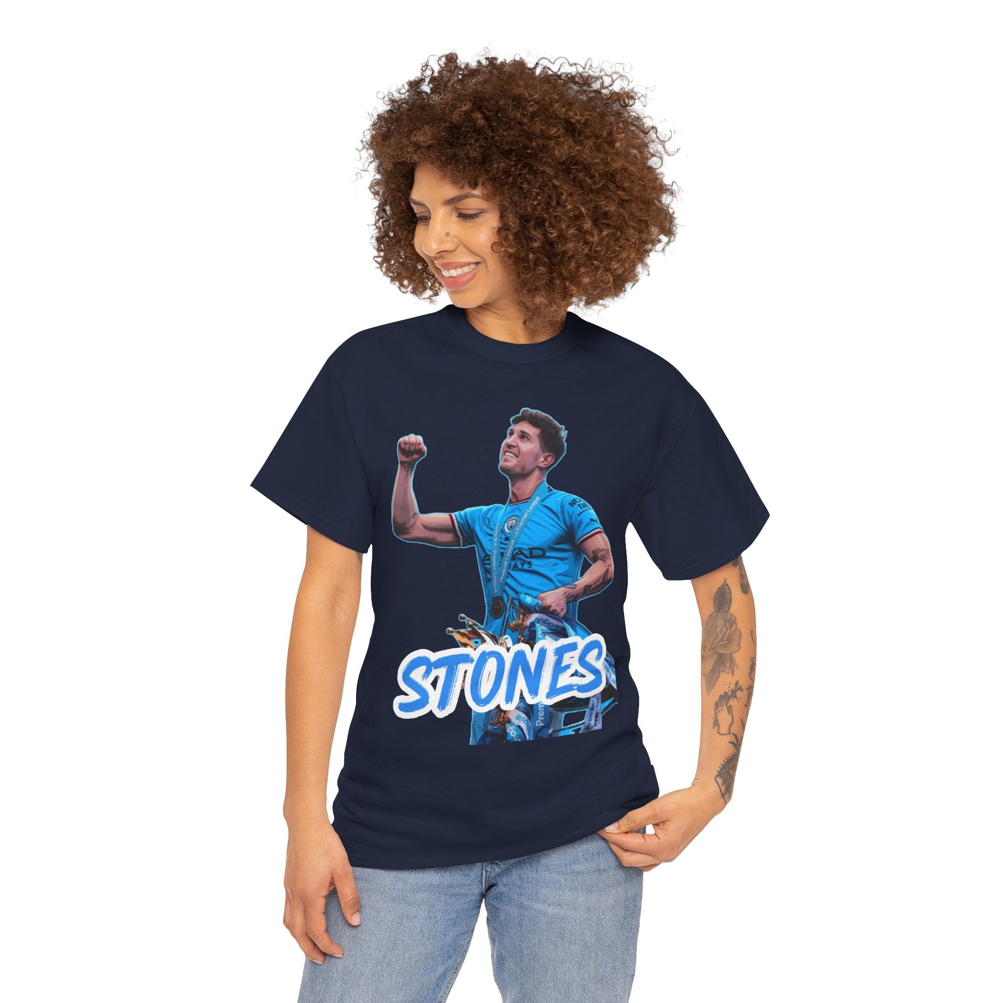 John Stones Manchester City Soccer Fan Tee — Blue Player Graphic T-Shirt