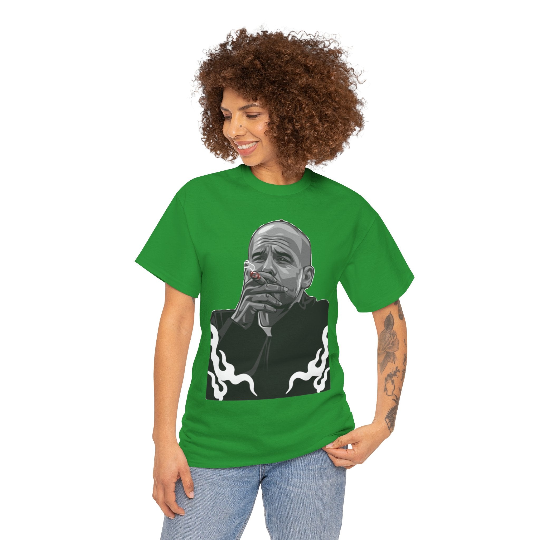 Pep Guardiola Smoking Portrait T‑Shirt — Moody Graphic Tee