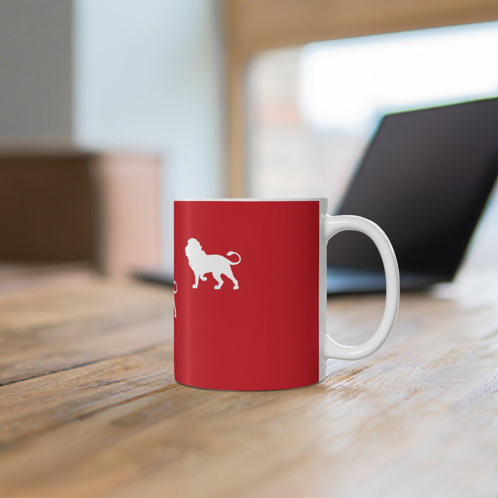 3 Lions Silhouette Ceramic Mug — Red Safari Coffee Cup (11oz & 15oz)