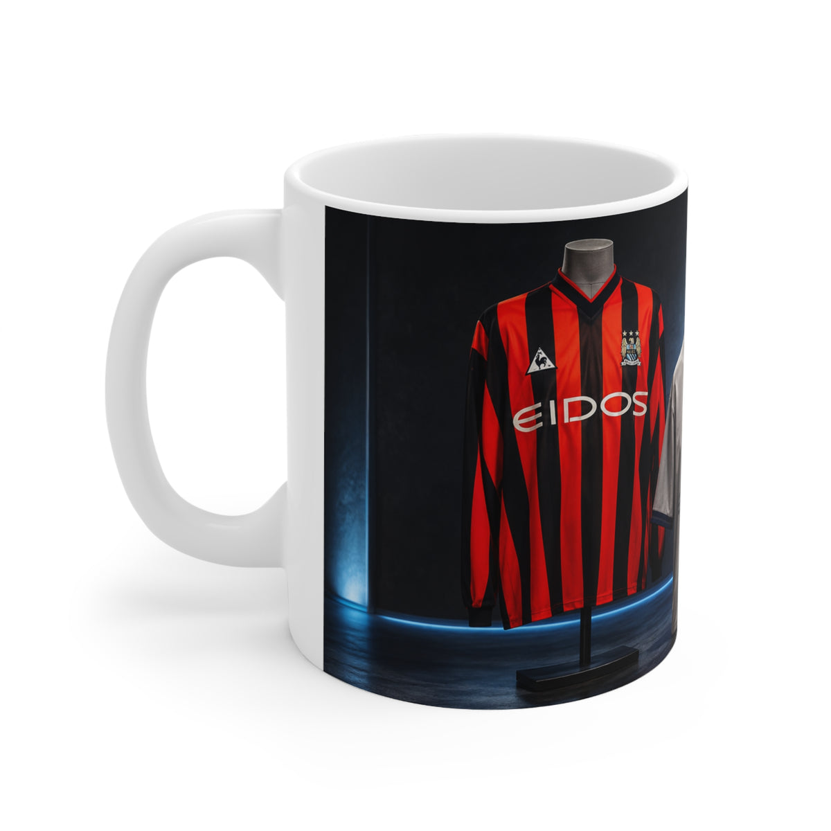 Manchester City Retro Soccer Jersey Coffee Mug — Vintage Team Kit Trio Design (11oz & 15oz)