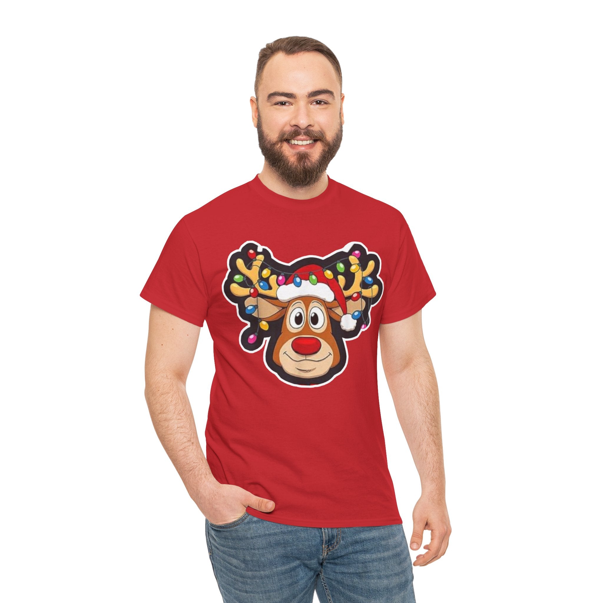 Christmas Reindeer Tee – Festive Rudolph with Lighted Antlers Holiday Shirt