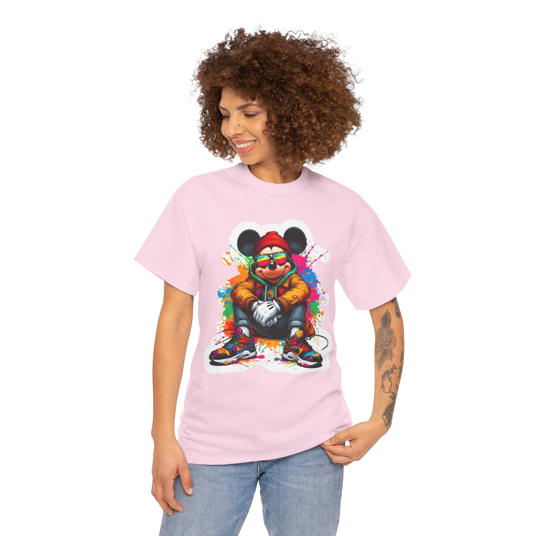 Streetwear Mouse Graphic Tee — Colorful Urban Hip-Hop Cartoon Shirt