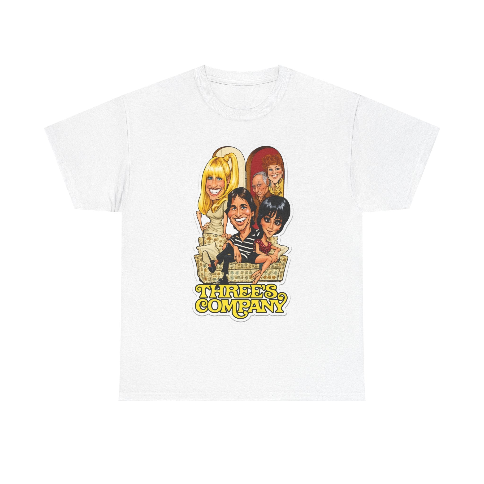 Three's Company Retro TV Tee — Vintage Sitcom Caricature T-Shirt