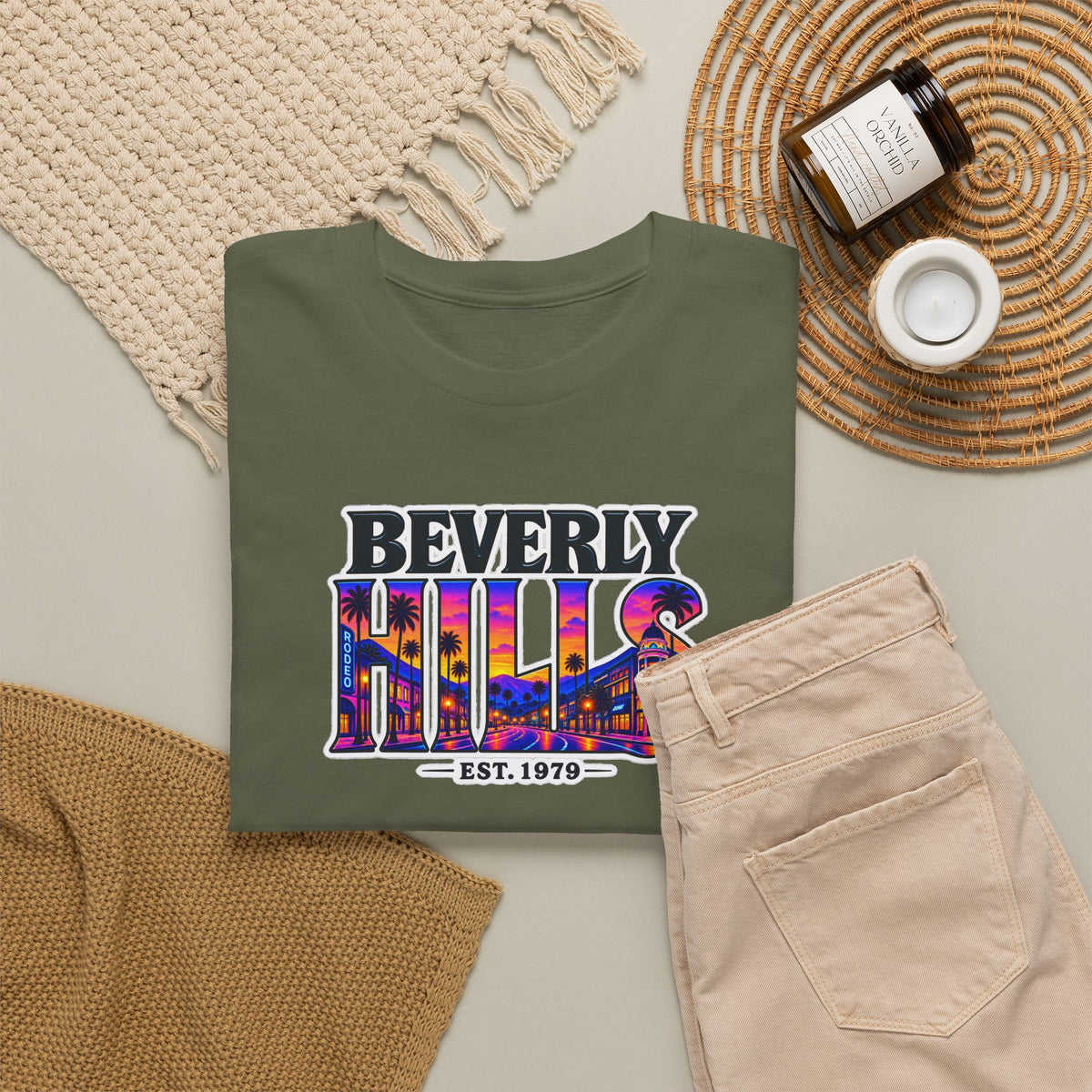 Beverly Hills Retro Sunset Tee — 'Beverly Hills EST. 1979' Graphic T-Shirt