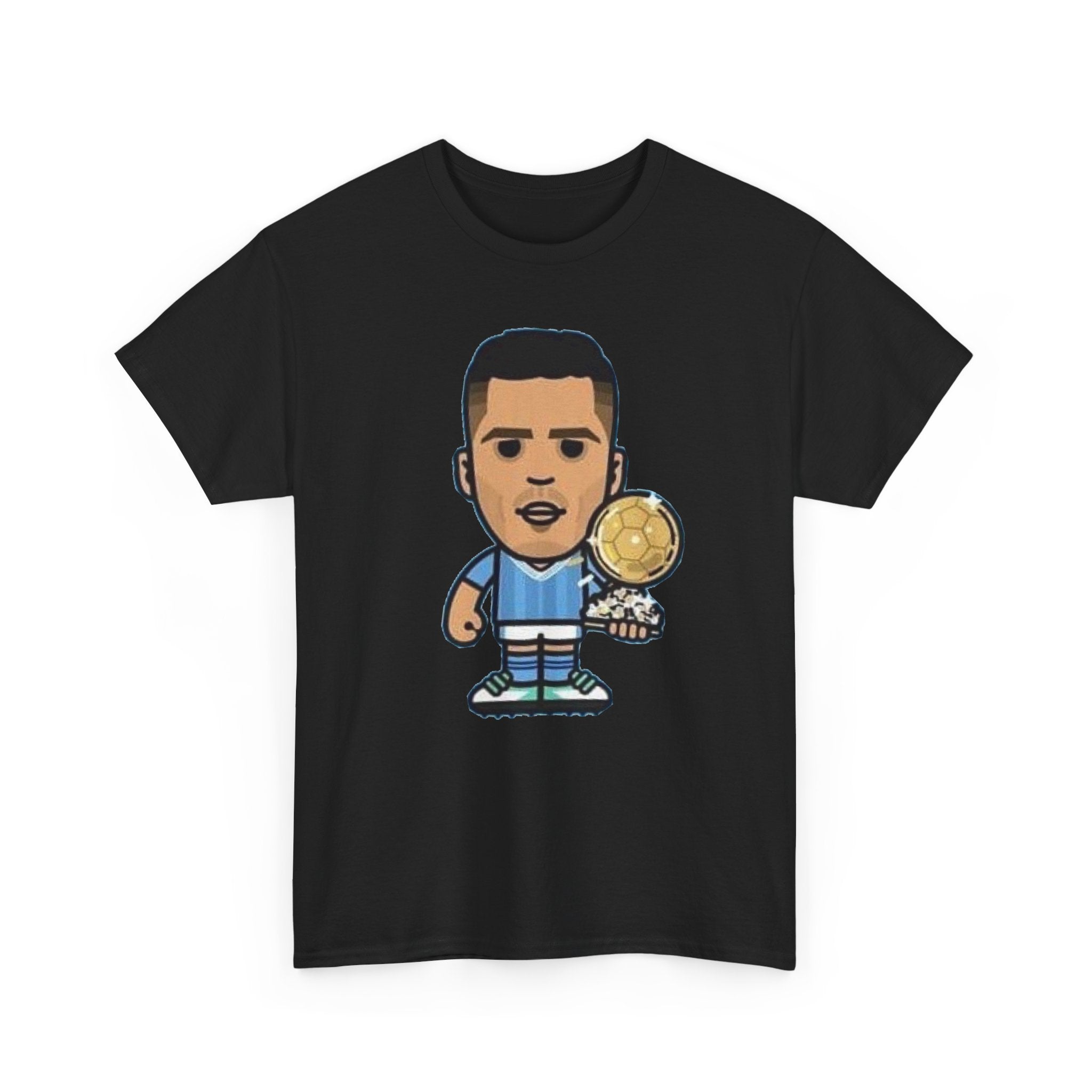 Rodri Manchester City Cartoon Tee — Player Holding Trophy Graphic Shirt