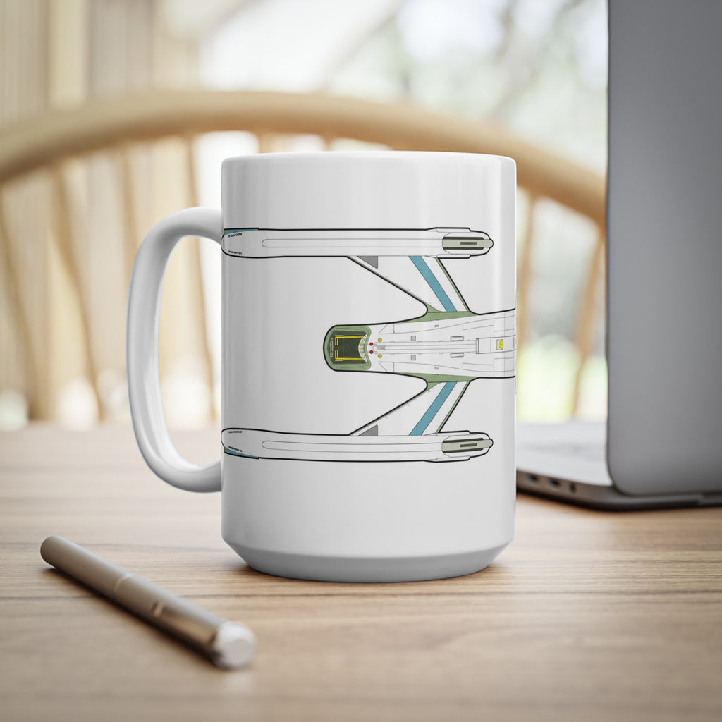 Spaceship Outline Coffee Mug — Retro Sci‑Fi Starship Ceramic Mug (11oz & 15oz)