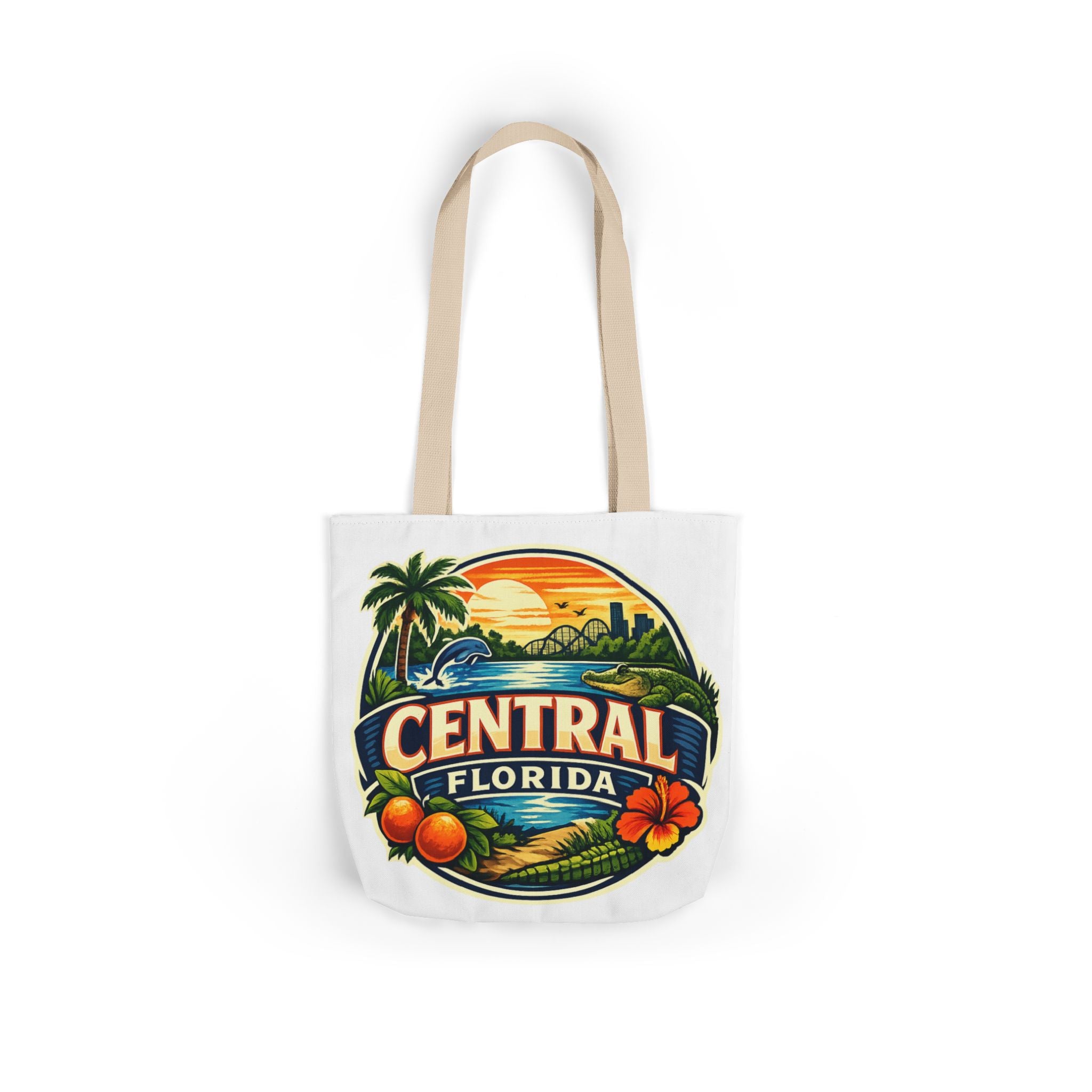 Central Florida Canvas Tote Bag — Vintage Sunset Palm Beach Market Tote