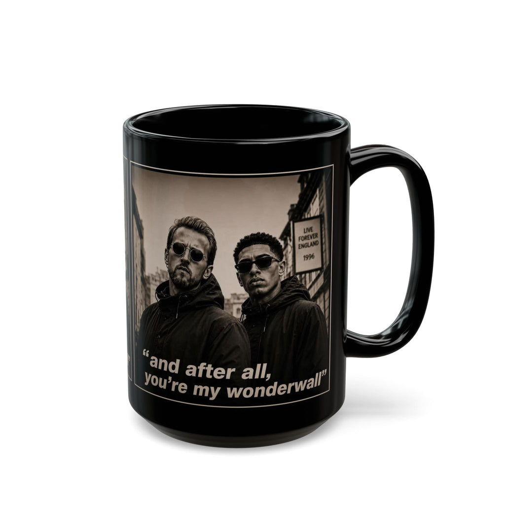 Kane and Bellingham Lyric Photo Black Mug — “and after all, you’re my wonderwall” Band Tribute Coffee Cup