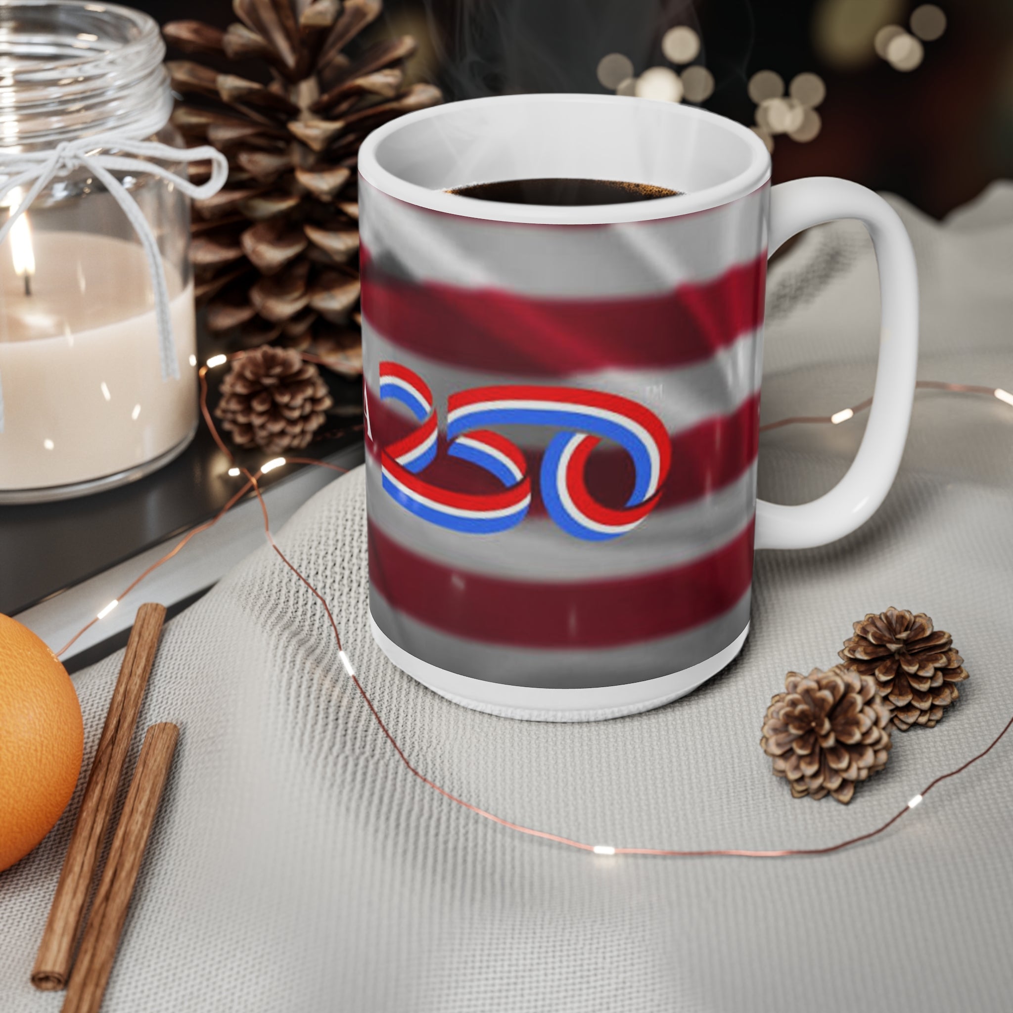 America 2024 Flag Coffee Mug — Patriotic 11oz & 15oz Ceramic Cup