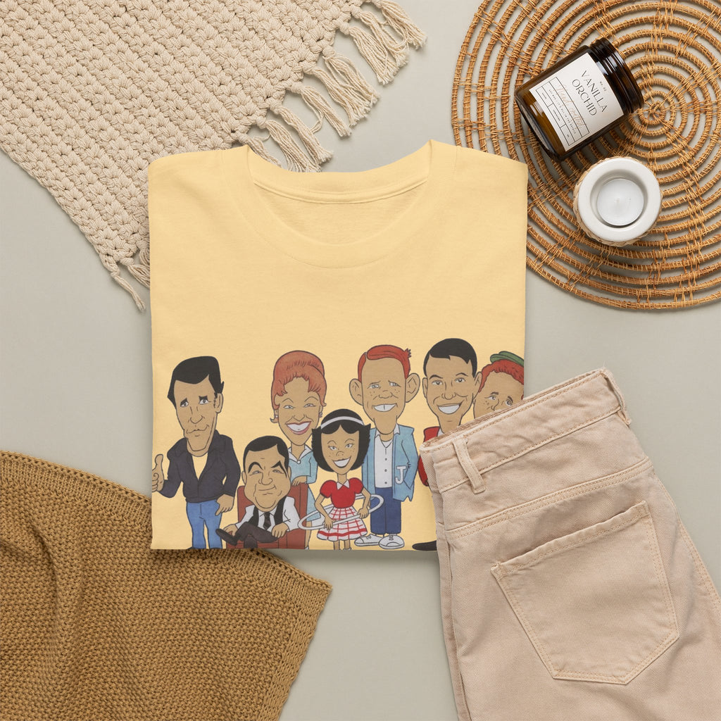 Happy Days Retro TV Cast Cartoon Tee - Vintage Sitcom Character Group Shirt