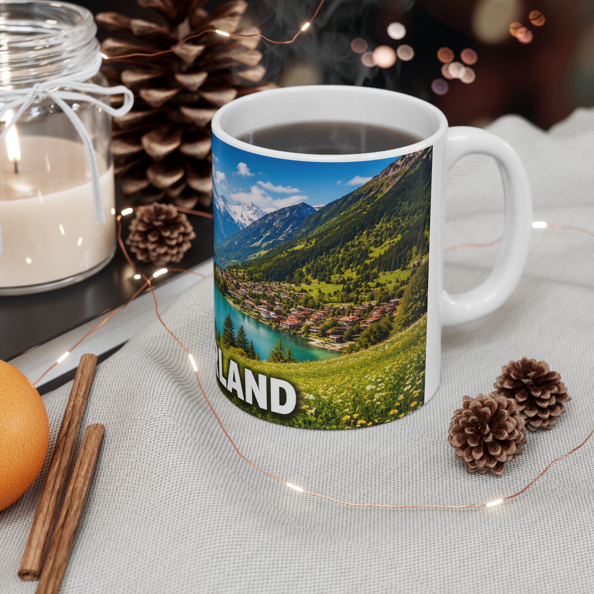 Switzerland Scenic Coffee Mug — Alpine Lake & Chalet 11oz/15oz