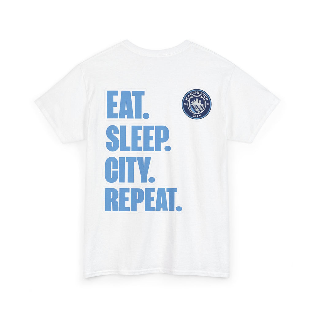 Manchester City T-Shirt – 'Eat. Sleep. City. Repeat.' Football Fan Tee