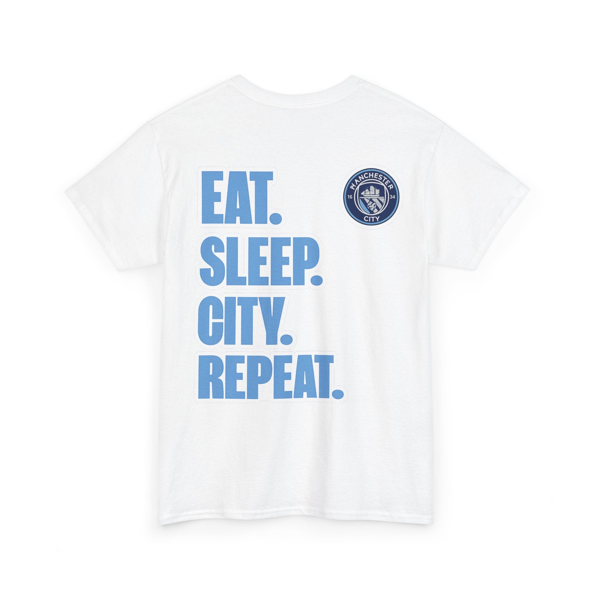 Manchester City T-Shirt – 'Eat. Sleep. City. Repeat.' Football Fan Tee