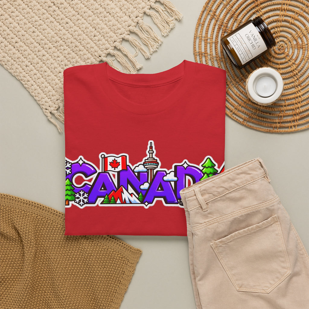Canada Cartoon Graphic Tee — Canadian Landmark & Flag Travel T‑Shirt