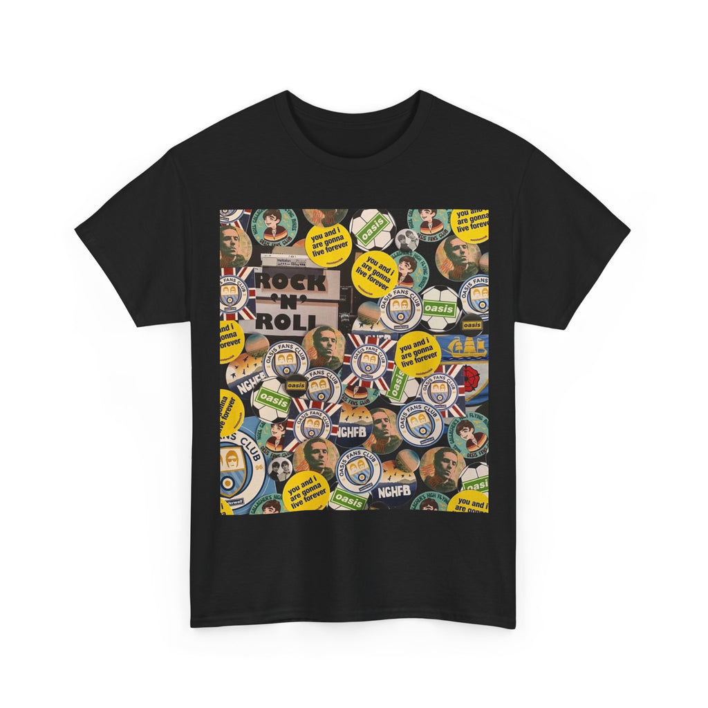 Oasis Rock & Roll Retro Button Collage Tee