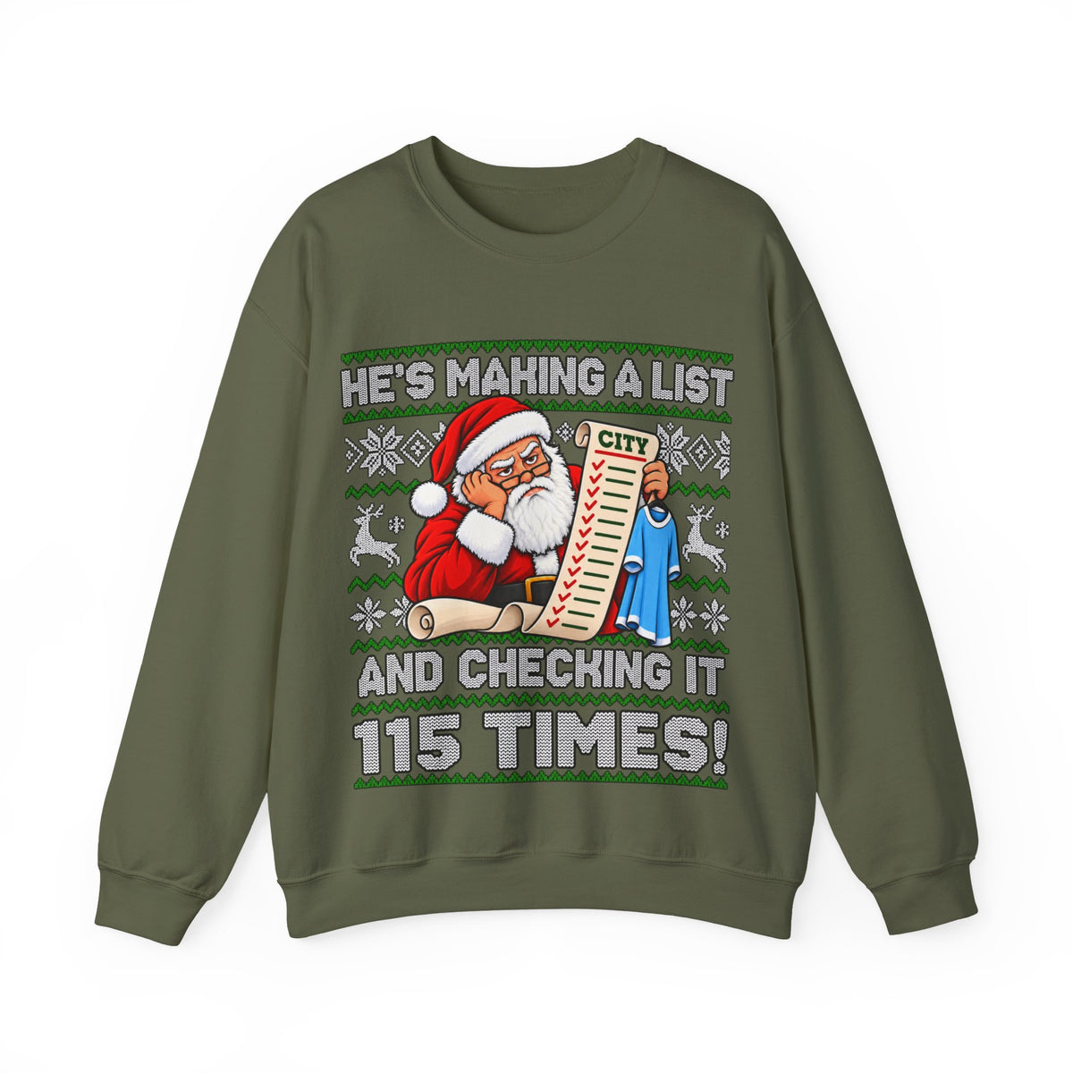 Manchester City Charges Inspired – "He's Making a List and Checking It 115 Times!" Santa Jumper
