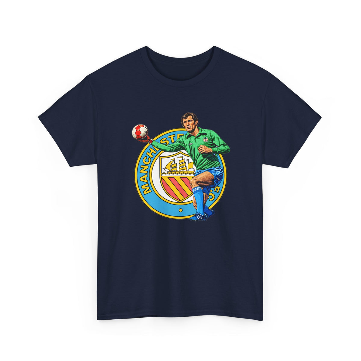 Joe Corrigan Manchester City Crest T-Shirt — Vintage Football Player Graphic Tee
