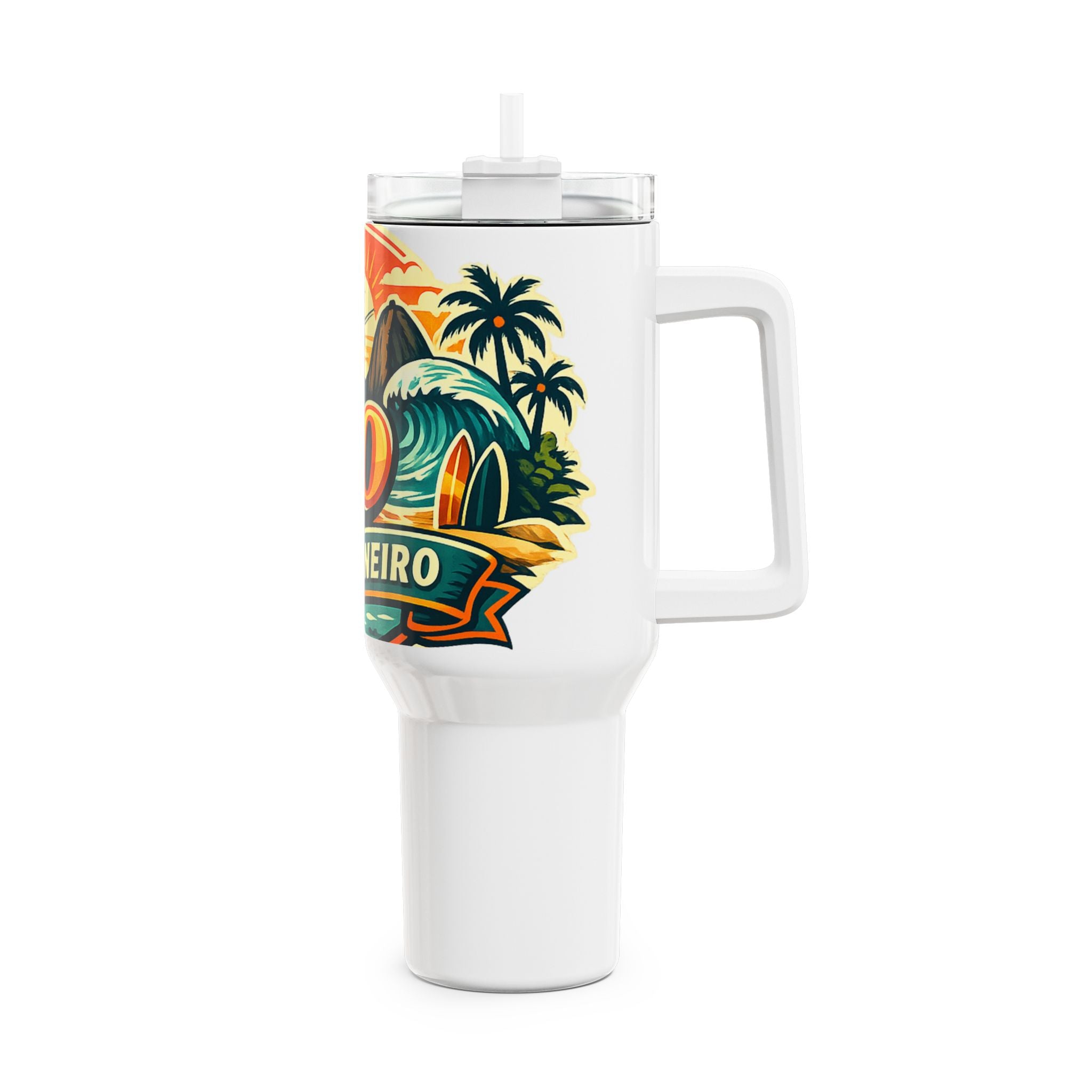 Rio de Janeiro 40oz Travel Tumbler – Tropical Sunset Beach Design