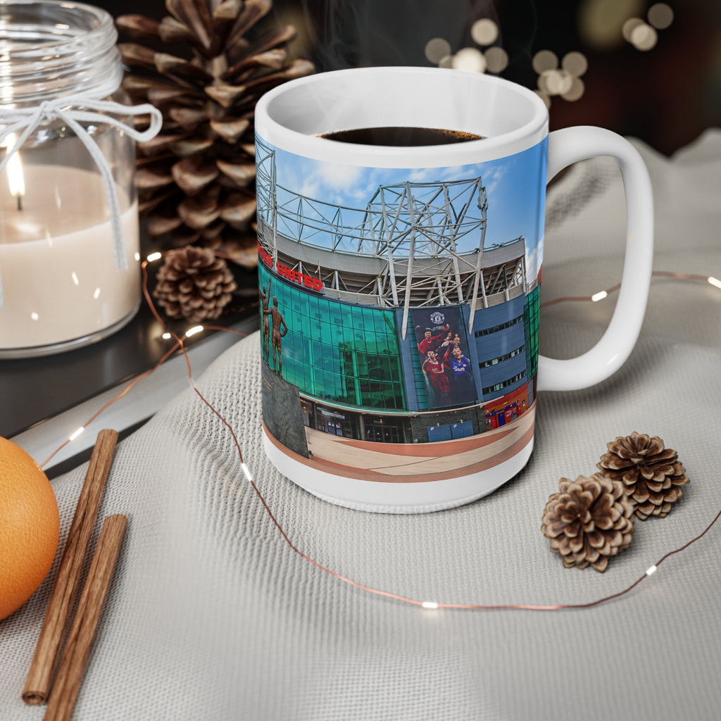 Manchester United Old Trafford Stadium Front Ceramic Coffee Mug — Iconic Football Statue & Facade 11oz/15oz