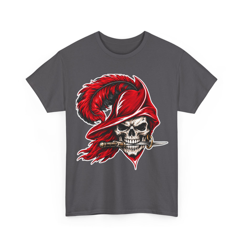 Skull Pirate Tee — Red Feathered Bandana Skull T‑Shirt