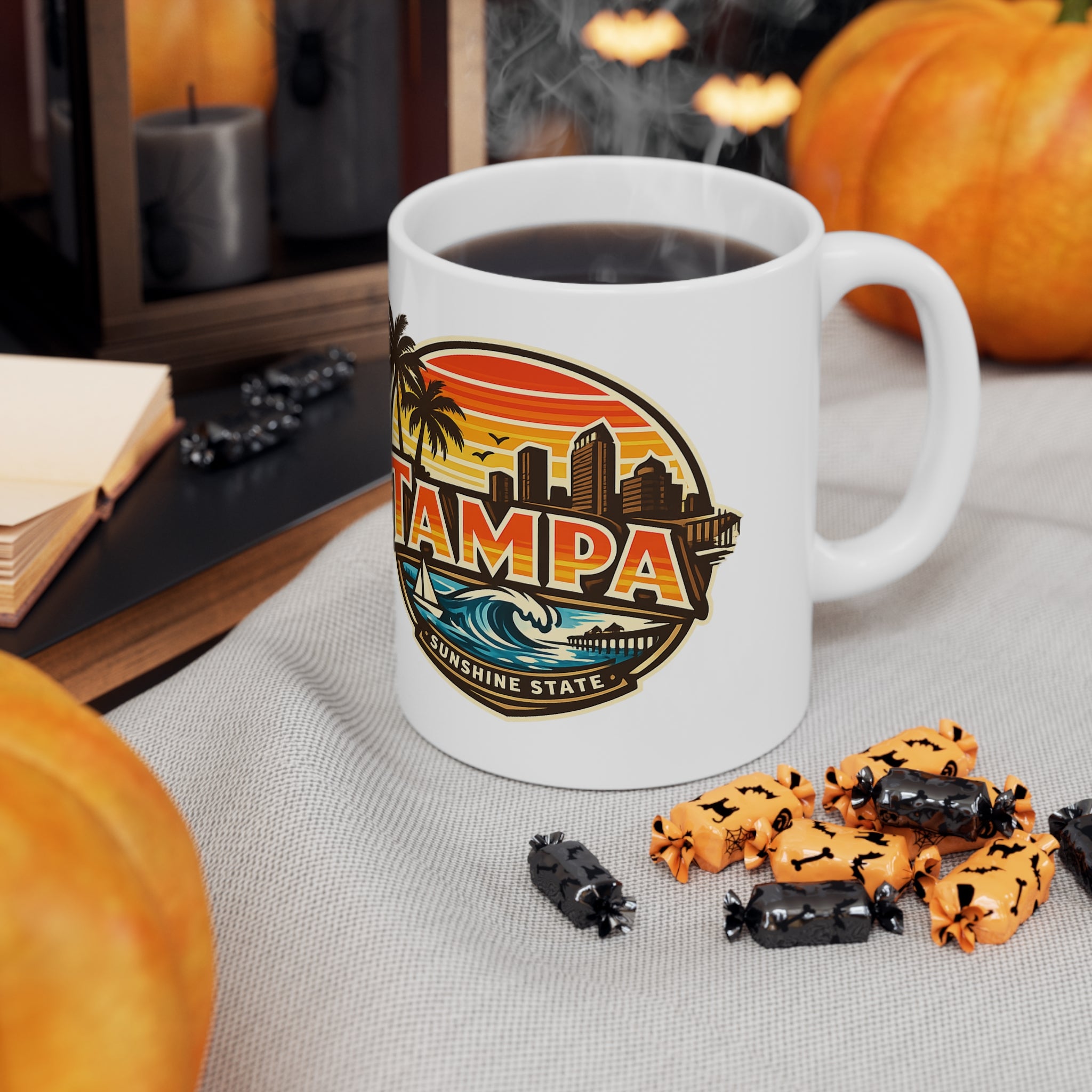 Tampa Retro Sunset Coffee Mug — Ceramic 11oz/15oz (Sunshine State Design)