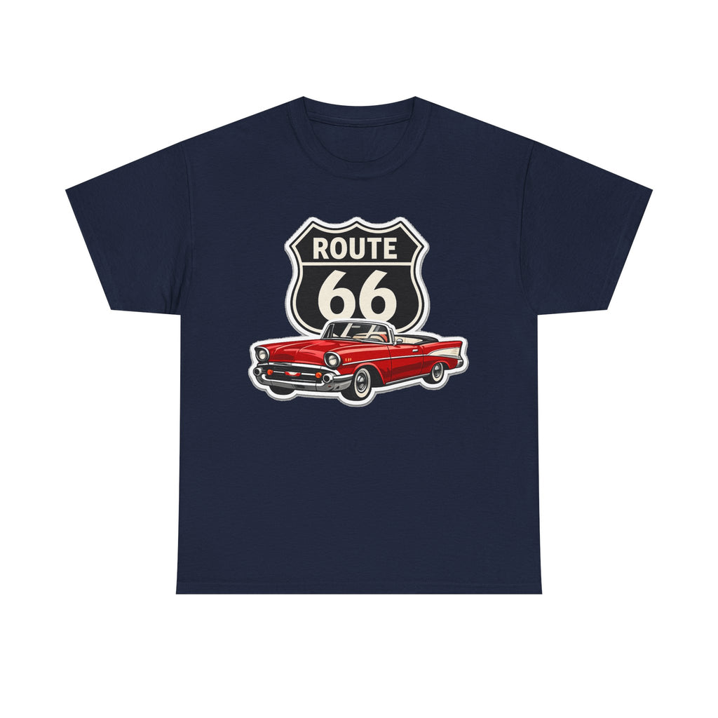 Route 66 Classic Car T‑Shirt — Retro Red Convertible Road Trip Tee