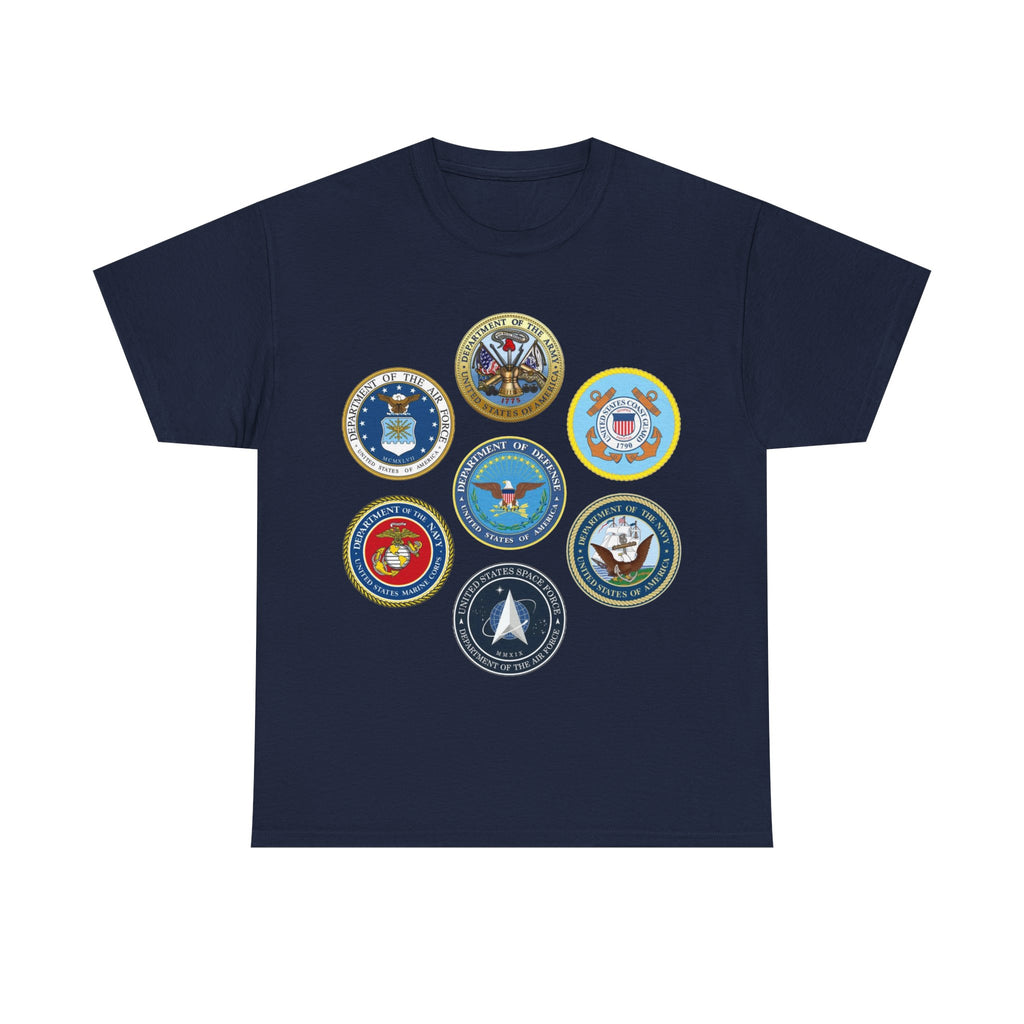 Military Branch Seals T-Shirt — Vintage US Armed Forces Emblems Tee