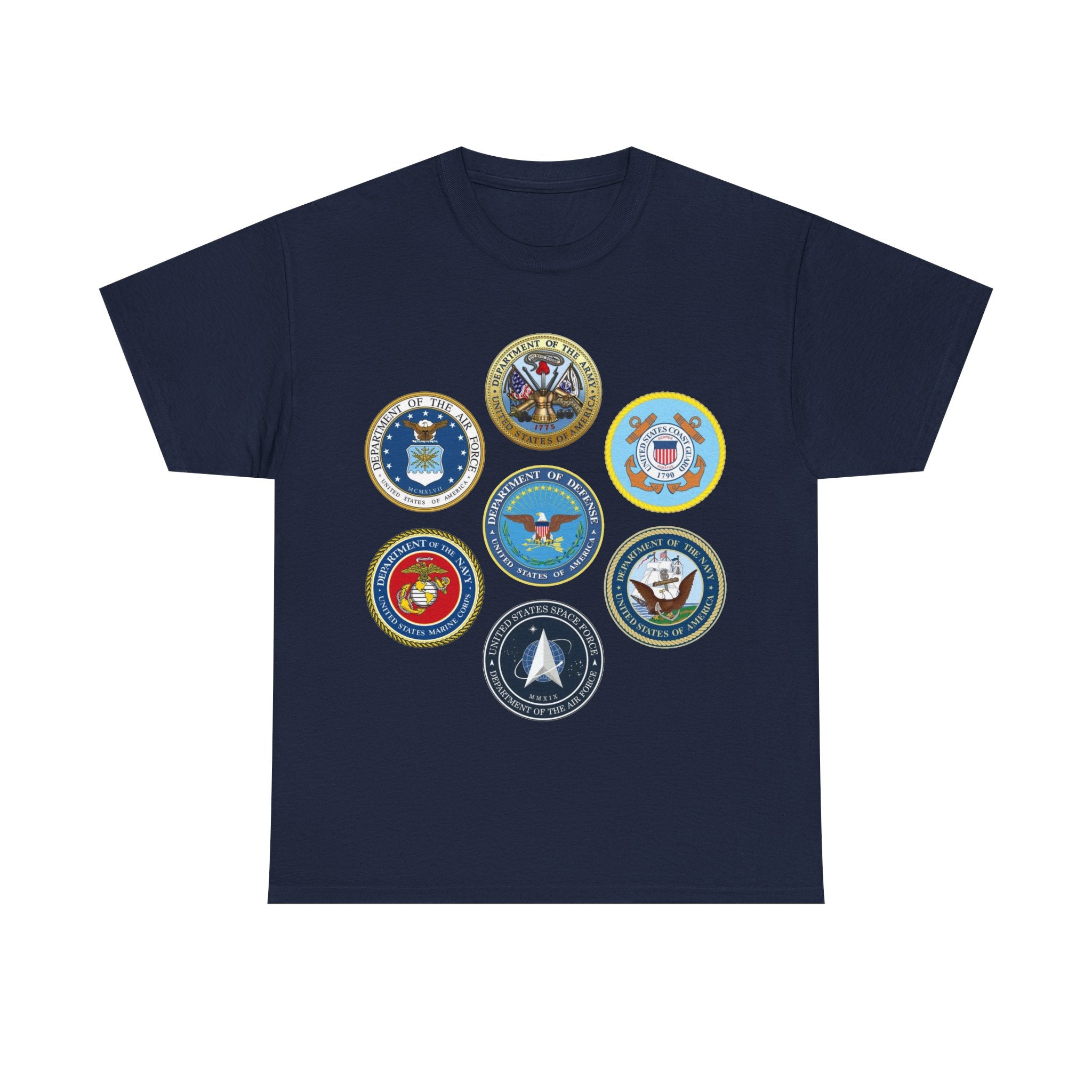 Military Branch Seals T-Shirt — Vintage US Armed Forces Emblems Tee