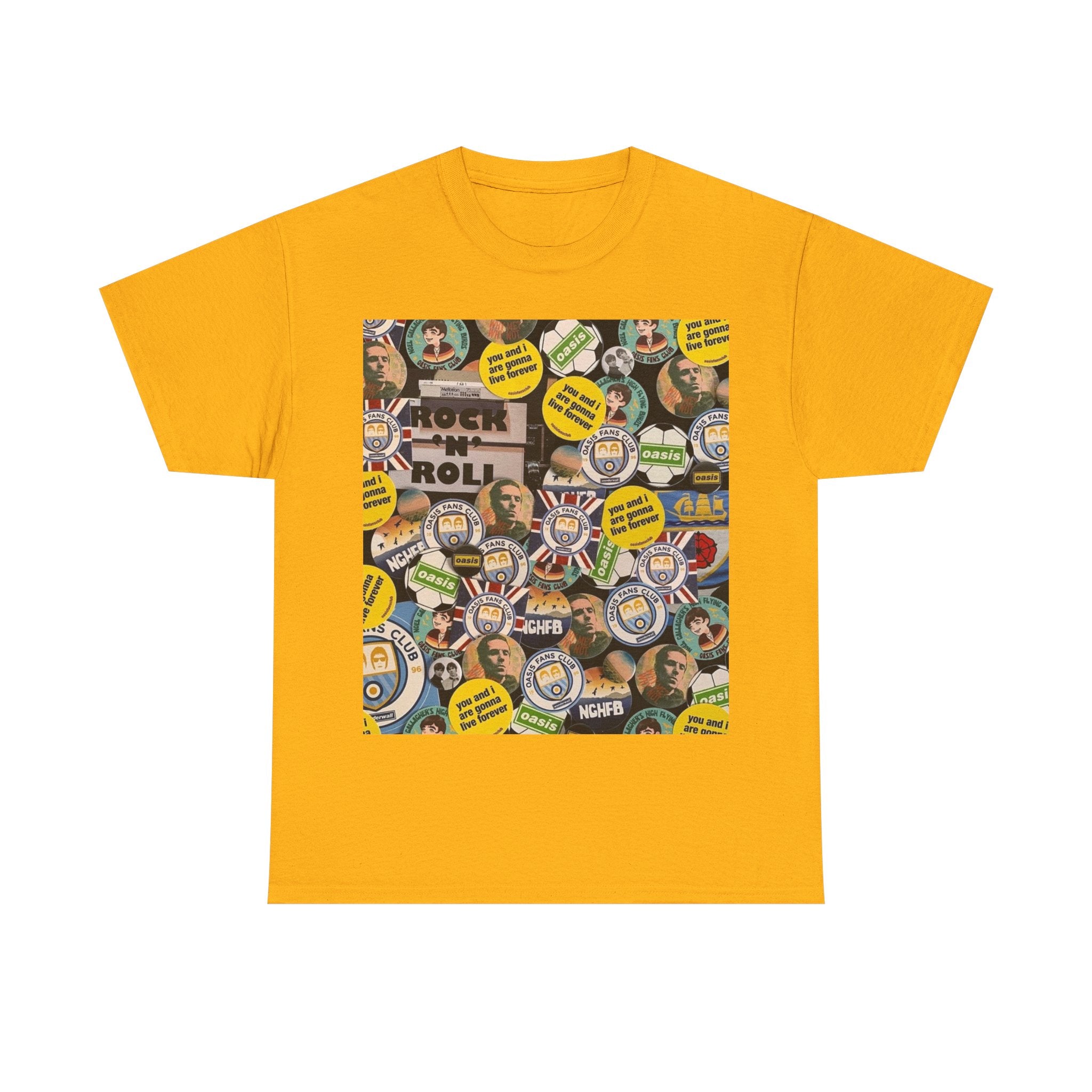 Oasis Rock & Roll Retro Button Collage Tee