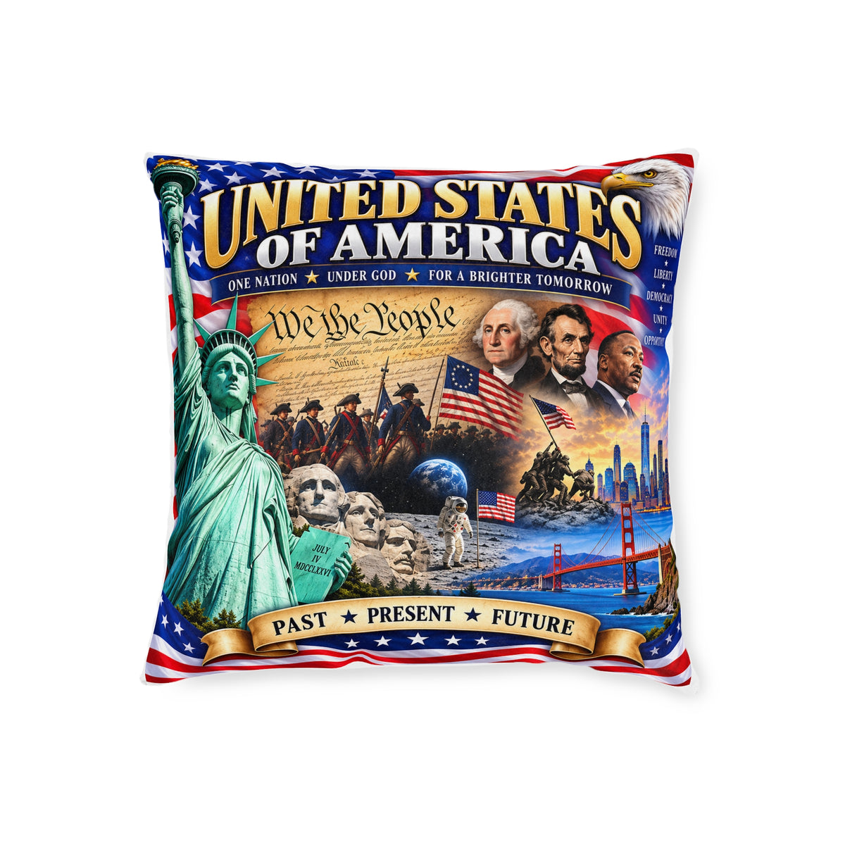 United States of America Patriotic Square Pillow — "We the People" Past Present Future
