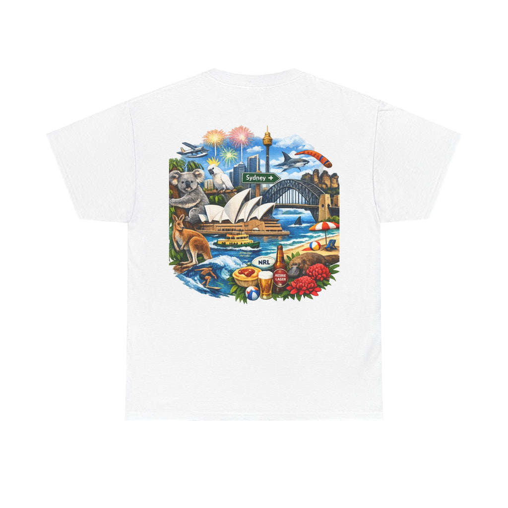T-Shirt — Sydney Landmark Collage Tee (Opera House, Harbour Bridge, Koala & Beach Scene)