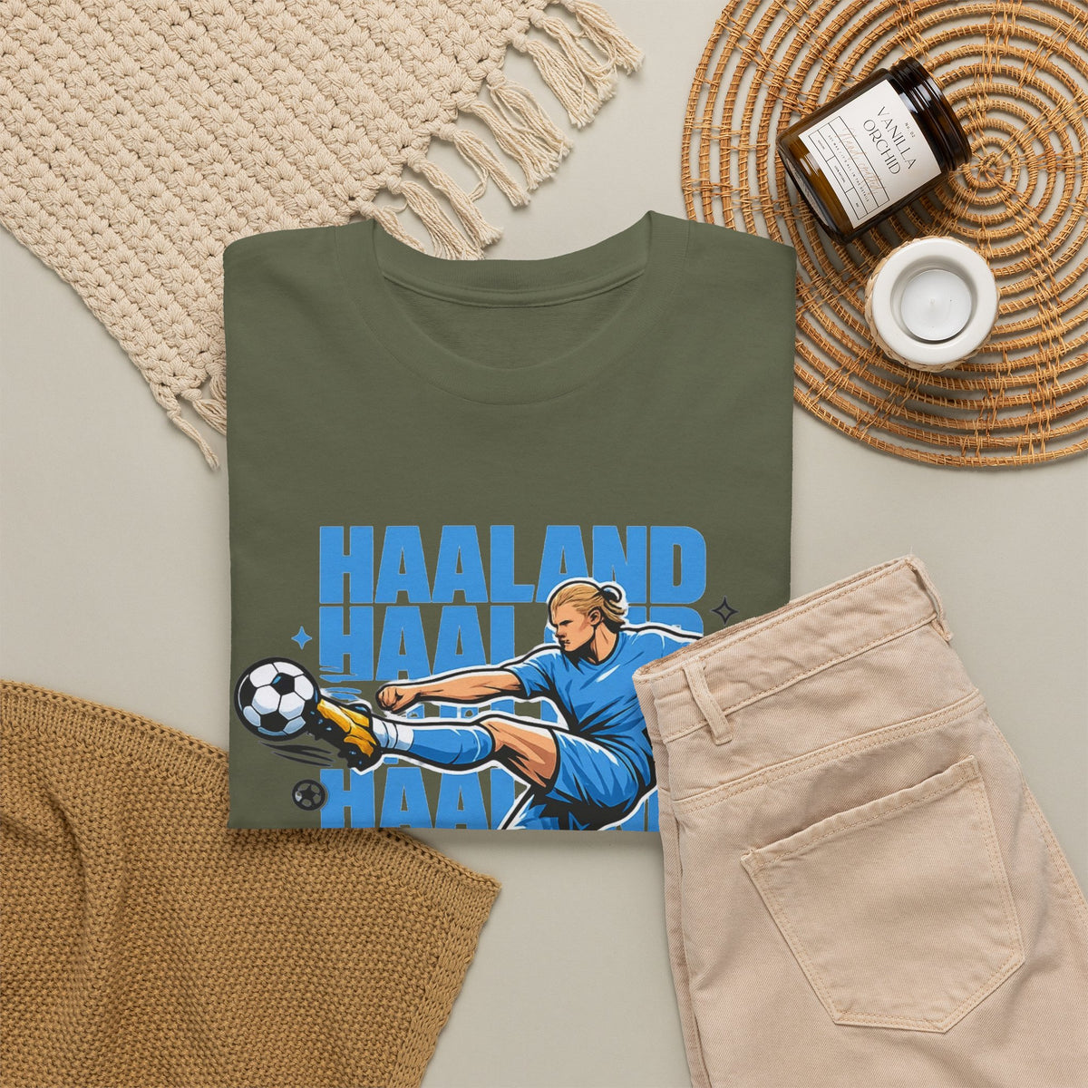 Haaland Manchester City Inspired Cotton T-Shirt — Striker Action Graphic Football Shirt