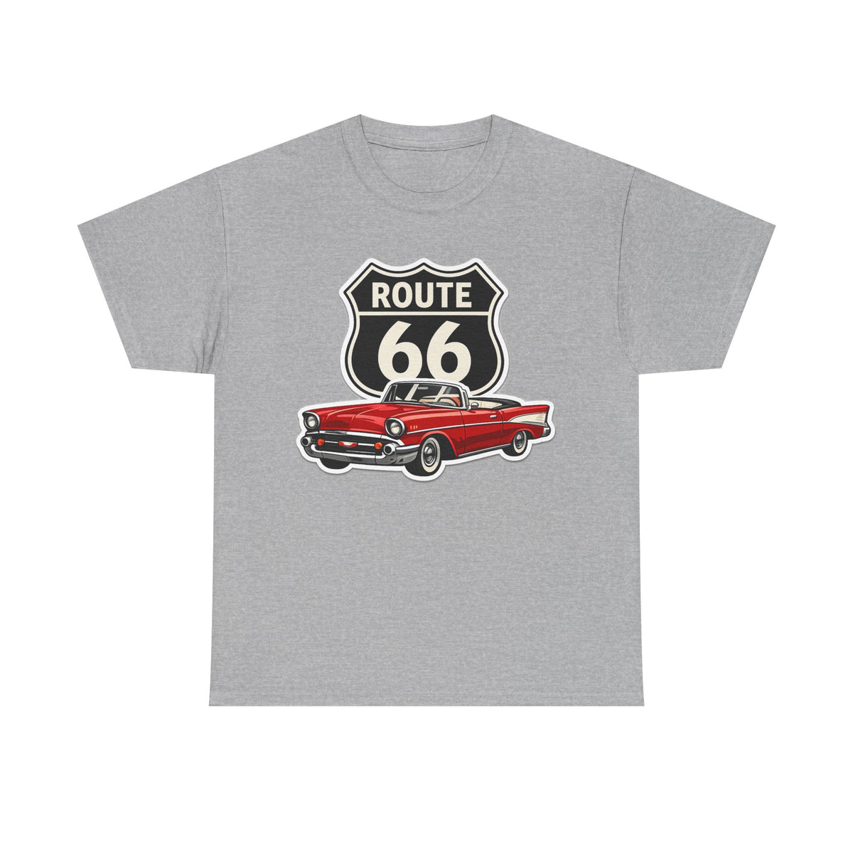 Route 66 Classic Car T‑Shirt — Retro Red Convertible Road Trip Tee